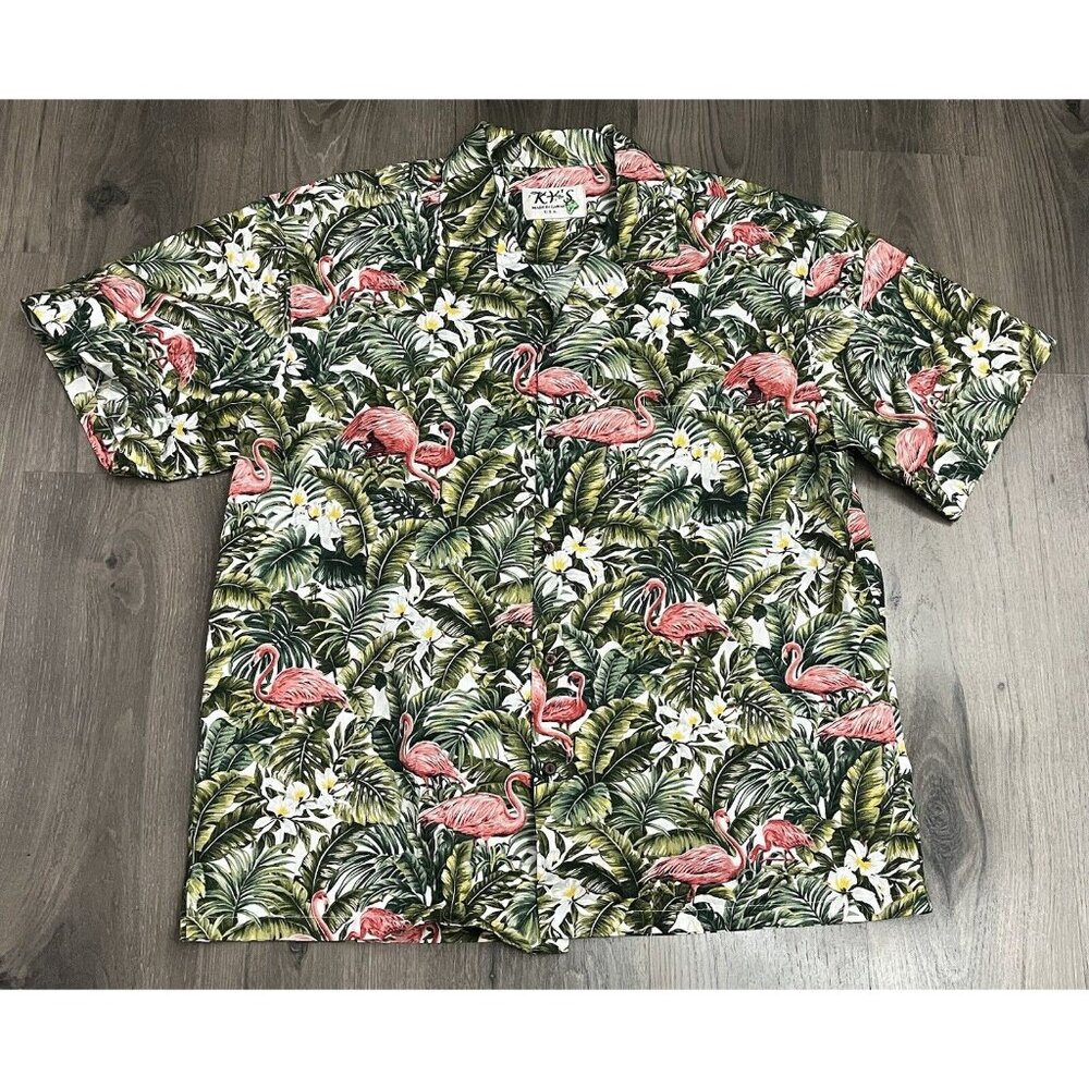 Vintage KY's Hawaiian Shirt Flamingo AOP Floral Button Down USA XL / 2XL